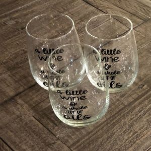 3 stemless wine glasses. A Little Wine & a Whole Lots of Oils.